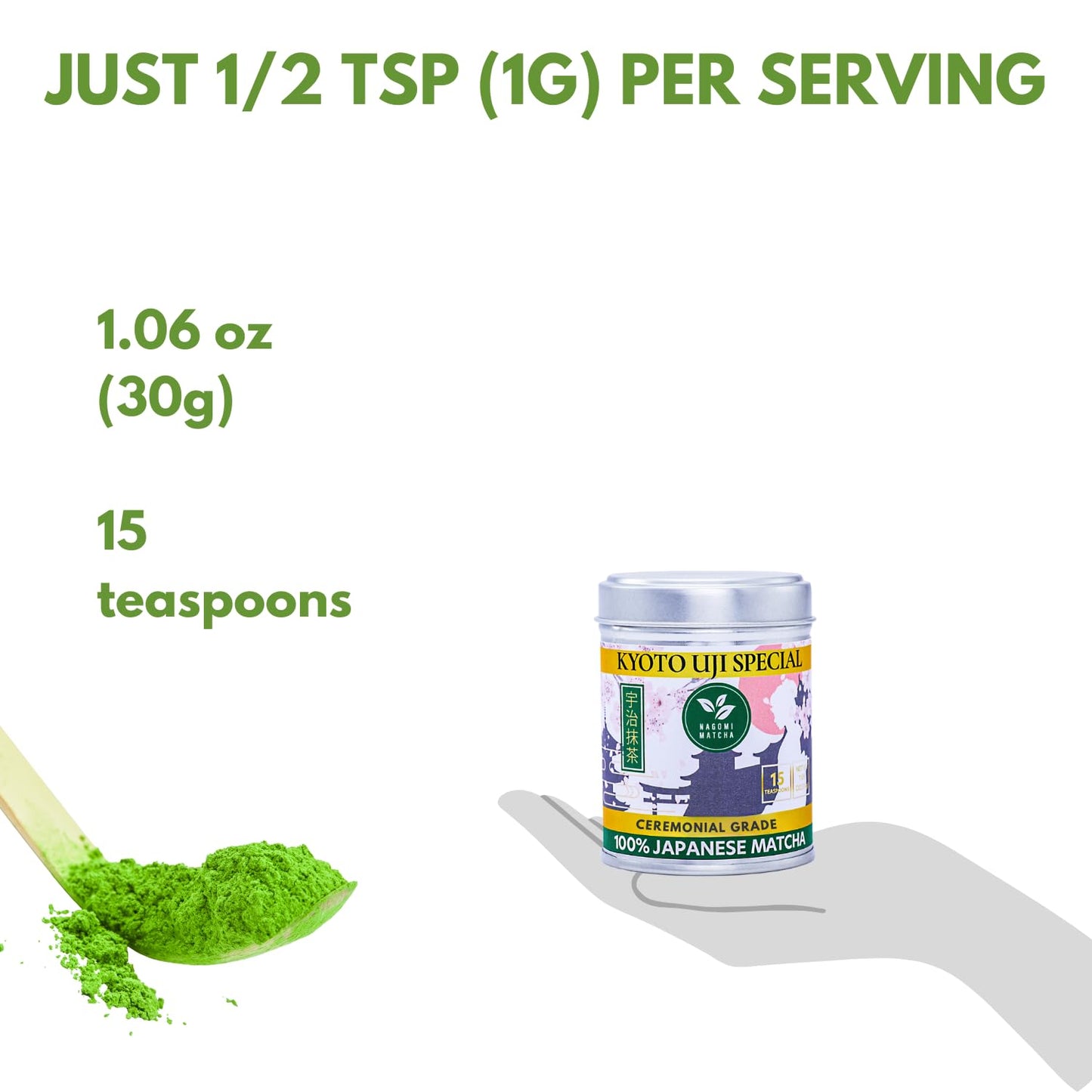Nagomi Matcha Organic Superior Ceremonial Grade Matcha Green Tea Powder - 100% Authentic Japanese First Harvest from Uji, Kyoto (30g / 1.06oz)