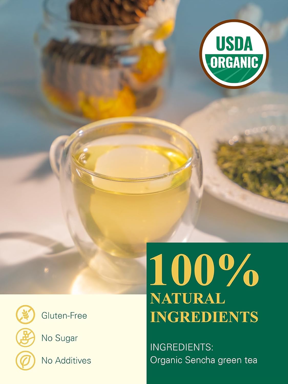 GLDNT Organic Sencha Tea, Shade Grown Gyokuro Green Tea Loose Leaf, Steamed Sencha Green Tea, Smooth & Refreshing Flavor, 3.5oz