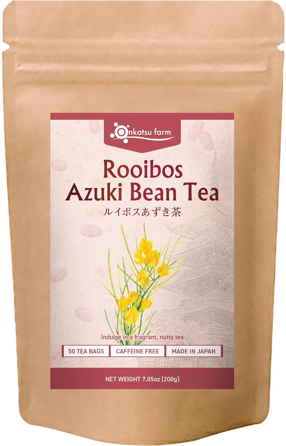 Onkatsu Frarm Rooibos Azuki Tea Bags 50 Count Teabags Caffeine Free