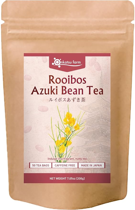 Onkatsu Farm Rooibos Azuki Bean Premium Japanese Tea Bags, Rich Aromatic Nutty Flavor, Hot or Iced, Caffeine Free, 50 Total Tea Bags