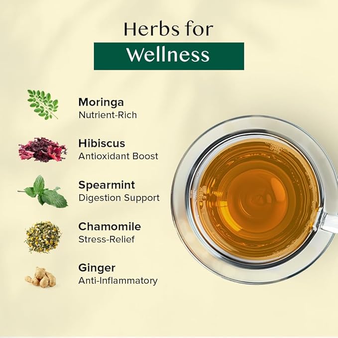 VAHDAM, Herbal Tea Sampler (36 Tea Bags, 6 Flavors) Caffeine-Free, Non-GMO | Assorted Tea Sampler - Turmeric Citrus Ginger, Turmeric Chamomile, Hibiscus, Moringa, Spearmint, Ginger | Gifts for Him/Her