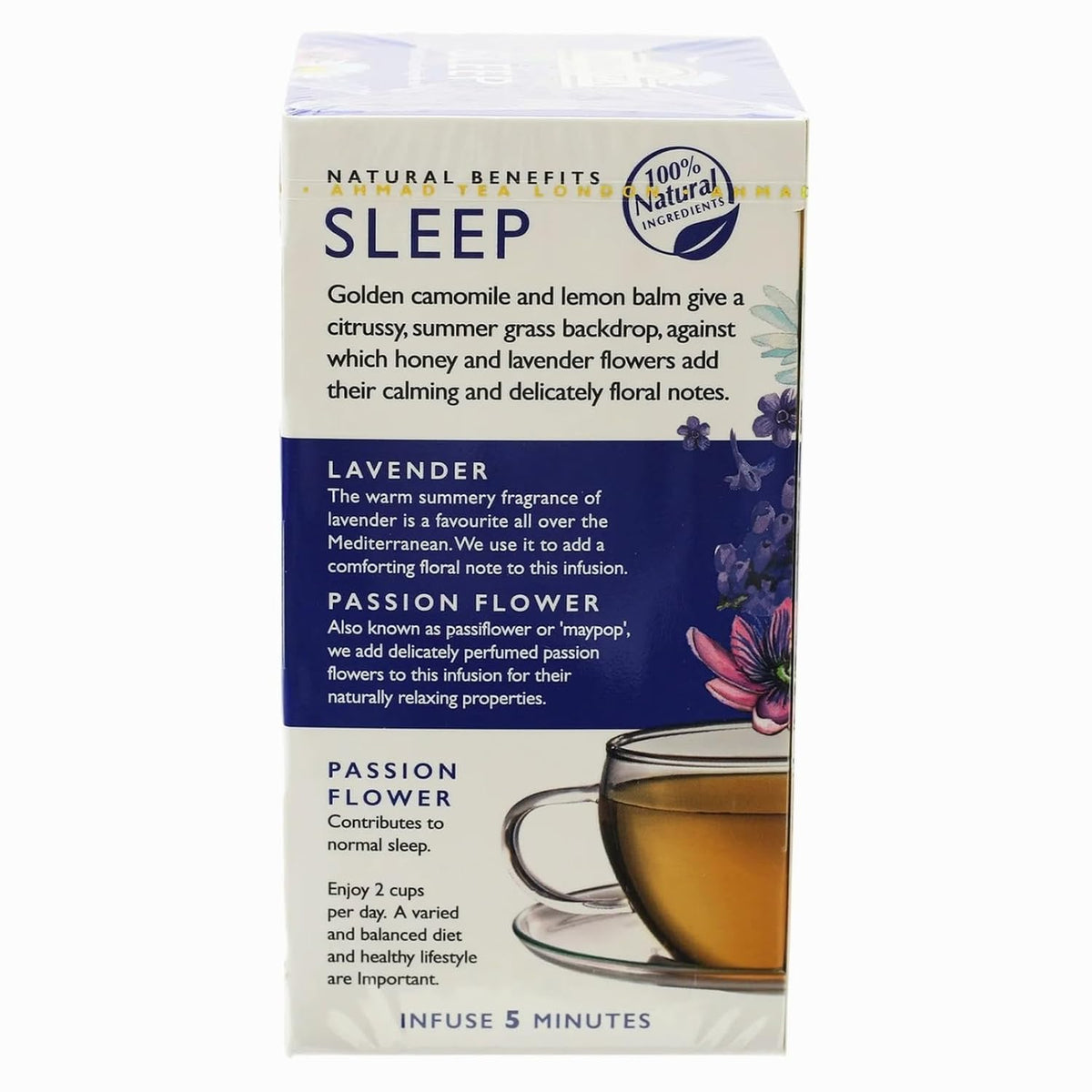 Ahmad Tea Herbal Tea, Camomile, Honey, &amp; Lavender 'Sleep' Natural Benefits Teabags, 20 ct (Pack of 1) - Decaffeinated &amp; Sugar-Free