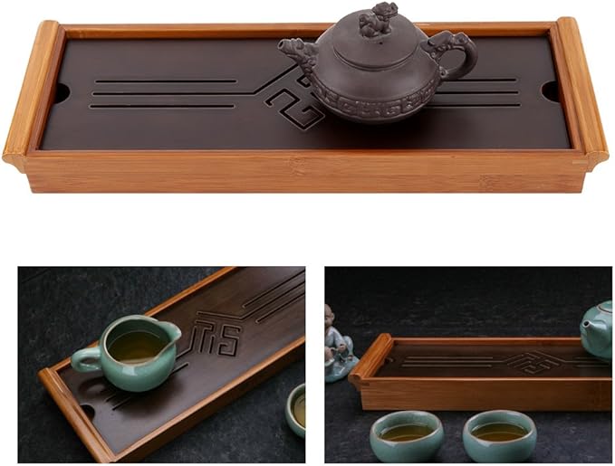 Tea Tray Drainage Type Cup Plate Traditional Chinese Serving Tray Kung Fu Tea Accessory 14.96 x 5.28 x 1.49inch
