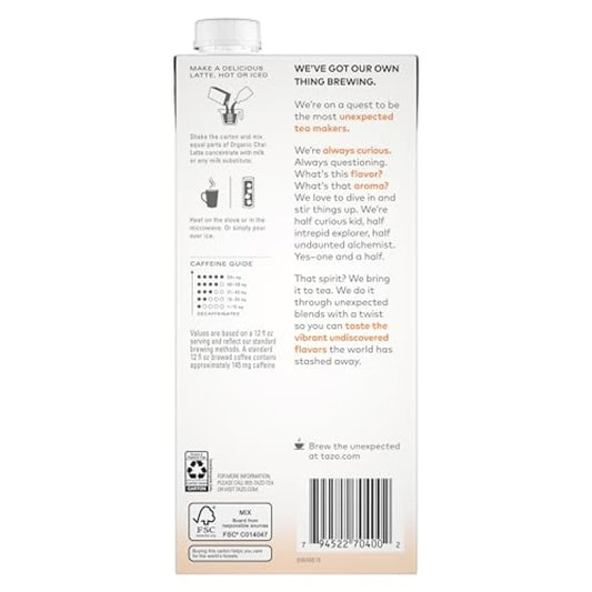 TAZO Organic Chai Latte Concentrate 32 oz Carton 2-Pack USDA Organic Black Tea with Cinnamon Cardamom Ginger and Black P