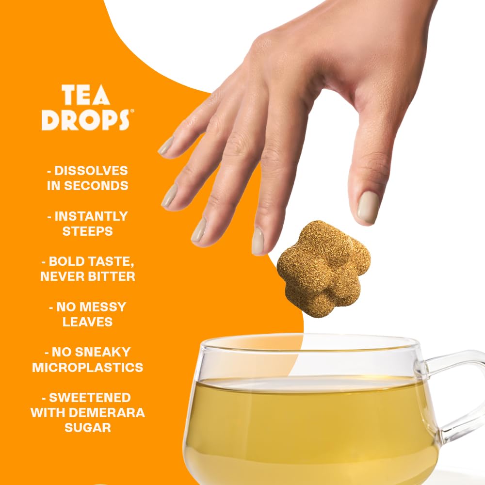 Tea Drops Citrus Ginger Tea - 30 Bagless Organic Tea Drops, Lemon Ginger, Caffeine-Free, Microplastic-Free Loose Leaf Tea, Iced or Hot