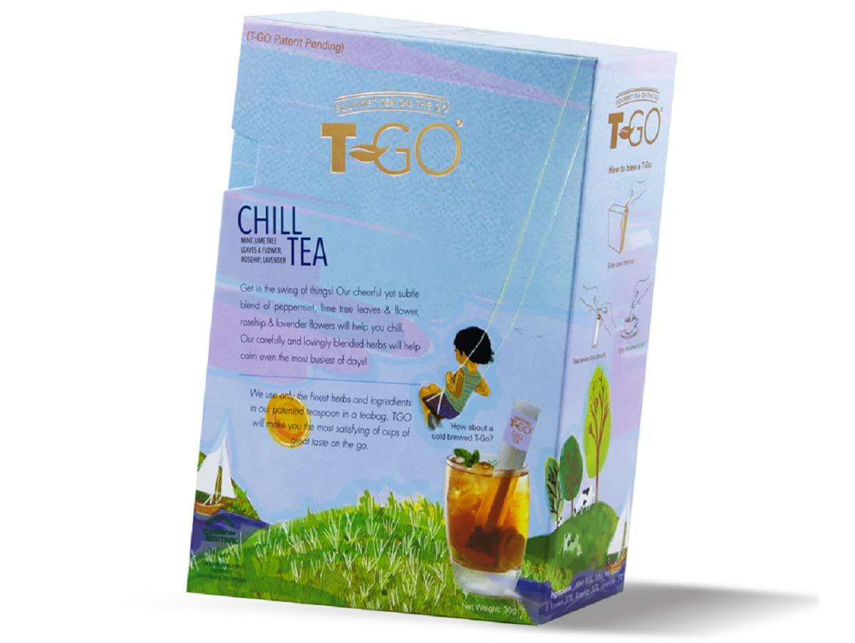 T-GO Chill Tea Herbal Tea Sticks Lavender Chamomile Caffeine Free Herbal 15 Convenient Tea Sticks