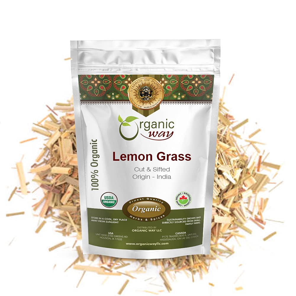 Organic Way Dried Lemongrass Fine Cut &amp; Sifted | Herbal Tea (Cymbopogon citratus) - Organic &amp; Kosher Certified | Raw, Vegan, Non GMO &amp; Gluten Free | USDA Certified | Origin - India (1/2LBS / 8Oz)