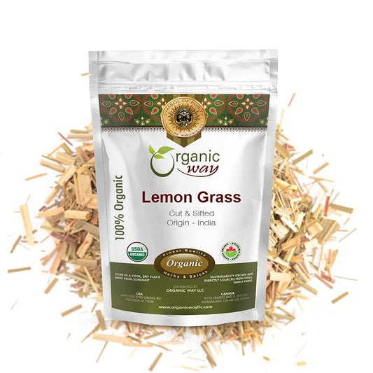 Organic Way Dried Lemongrass Fine Cut &amp; Sifted | Herbal Tea (Cymbopogon citratus) - Organic &amp; Kosher Certified | Raw, Vegan, Non GMO &amp; Gluten Free | USDA Certified | Origin - India (1/2LBS / 8Oz)