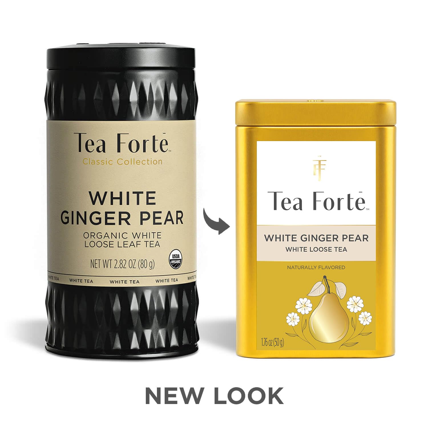 Tea Forte White Ginger Pear Premium Loose Leaf Caffeinated White Tea Blend Canister, Makes 35-50 Cups