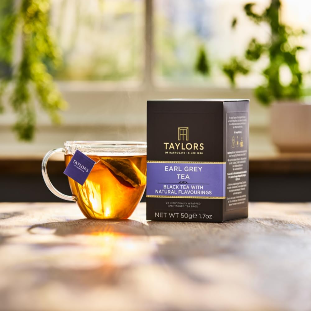Taylors of Harrogate Earl Grey, Black Tea, Individually Wrapped Bags, 20 Count (Pack of 6), Fragrant, Delicate & Light, Caffeinated, Enjoy Hot or Iced, 120 Teabags