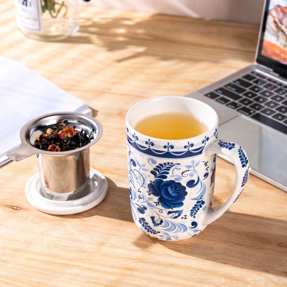 GBhome Tea Mug with Infuser and Lid,18 oz Loose Leaf Tea Cup with Steeper