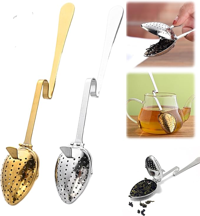 Stainless Steel Tea Diffuser,2025 New Tea Strainer Tea Infuser for Loose Leaf Tea,Creative Tea Spoon With Handle,Fine Holes Tea Interval Filter,Tea Holder Steeper for Tea Accessories (Gold A+Silver A)