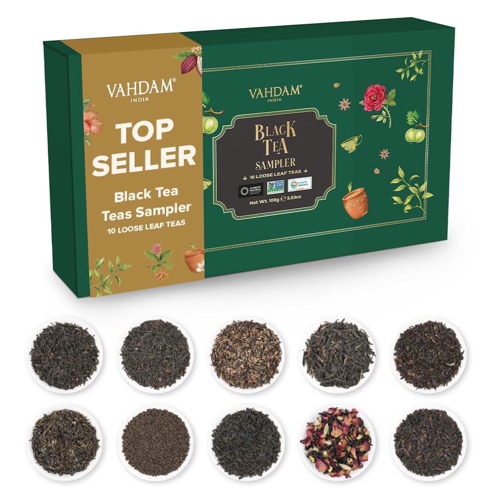 VAHDAM, Assorted Black Tea Loose Leaf Tea Gift Set (10 Flavors) Gift Ideas for Women & Men, Directly Sourced From Assam and Darjeeling