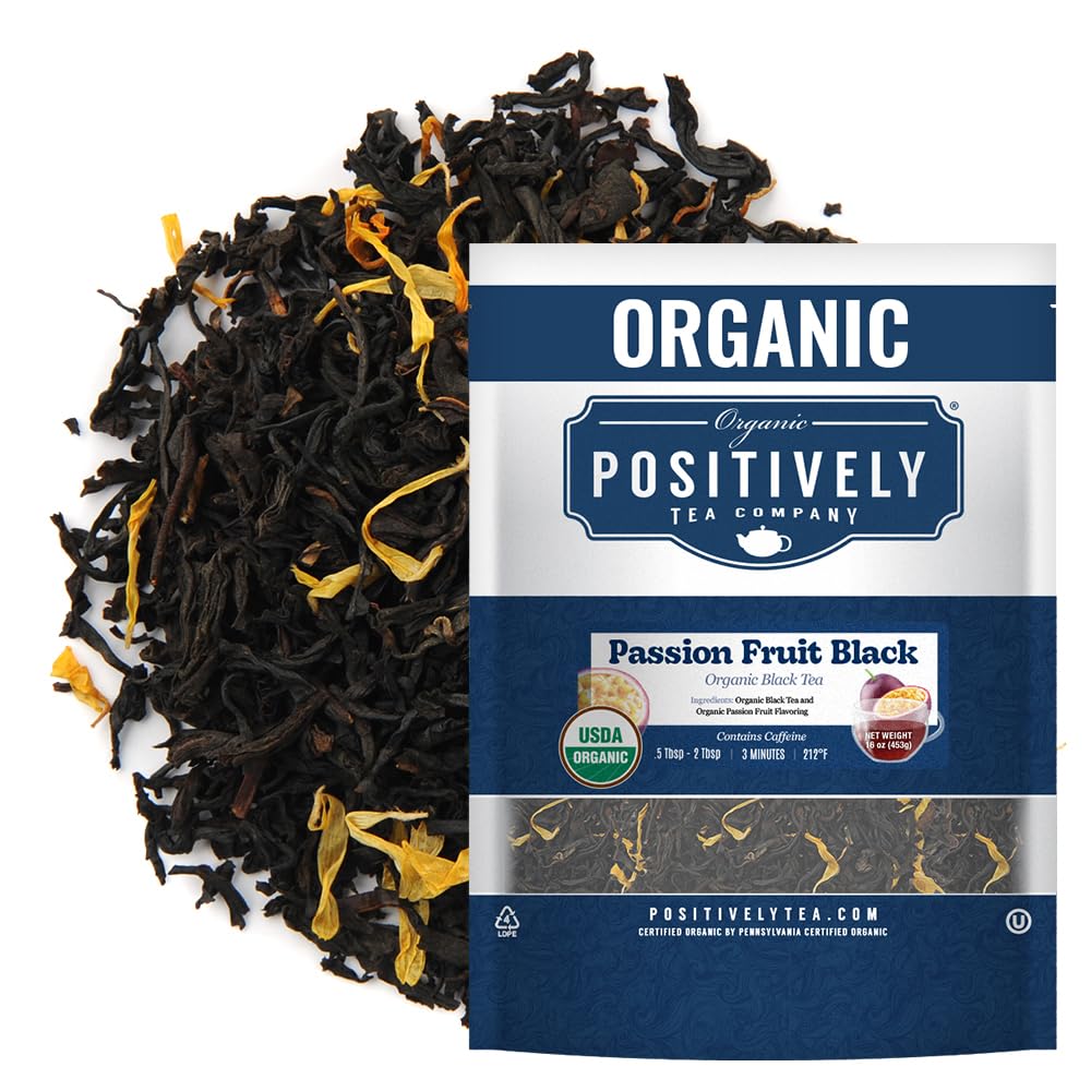 Organic Positively Tea Company Positively Tea, Organic Passion Fruit Black Tea, Loose Leaf, 16 Ounce