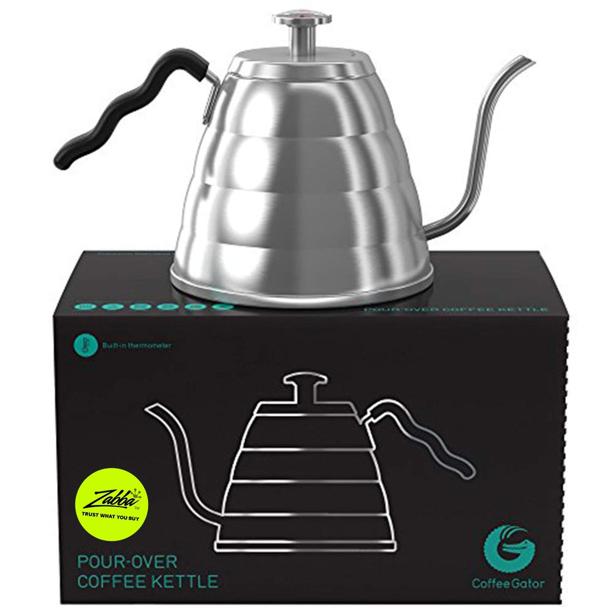 Coffee Gator Gooseneck Kettle with Thermometer - 34oz
