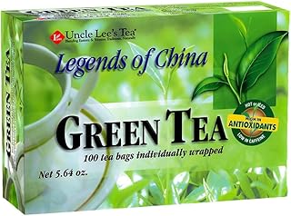 Uncle Lee’s Premium Green Tea, Caffeinated, 100 Count – Antioxidant-Rich Young Leaves in Individually Wrapped Tea Bags, 5.64 Oz