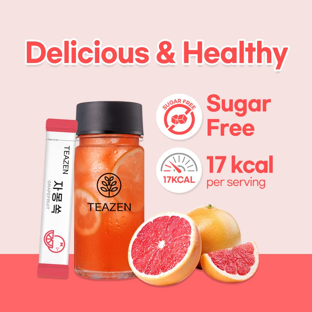 TEAZEN Grapefruit Tea Powder, Sugar Free, Hibiscus and Green Tea, Powdered Mix Beverage from Korea, On-the-Go 10 Packets