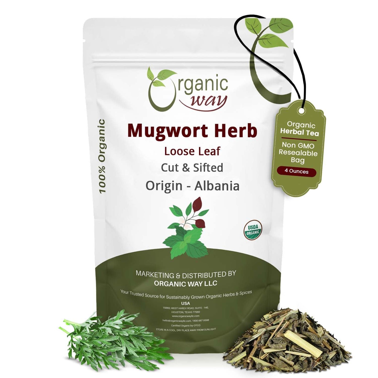 Organic Way Mugwort Herb Loose Leaf Cut &amp; Sifted - Herbal Tea (4 Oz)