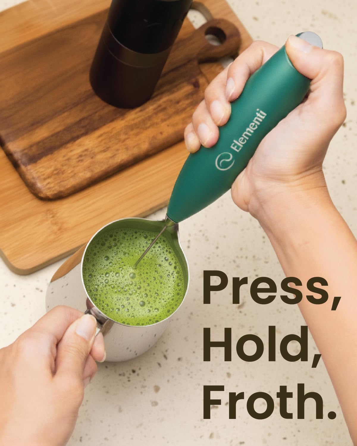Elementi Matcha Whisk & Frother Set - Powerful Electric Matcha Mixer for Powder, Easy to Use Electric Whisk Kit - Craft