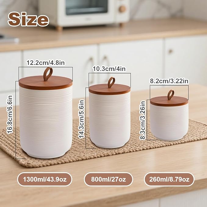 Comeon Ceramics Canister with Lid, Matcha Container Jar for Spice Sugar Tea Bag Coffee Canister Sets for Kitchen Counter with Bamboo Lid (White)