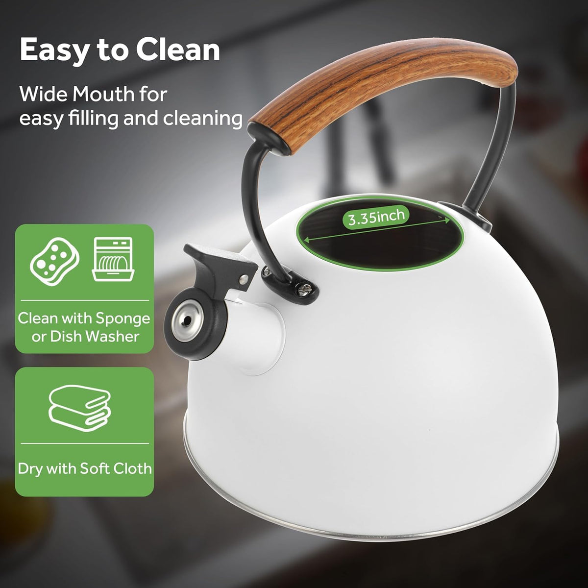 Ray Bear 101oz/3.2 Quart Whistling Tea Kettle Stovetop, White