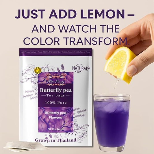 Hida Beauty Premium Dried Butterfly pea flower tea 30 Teabags Herbal Blue colors for drinks hot cool purple violet funness party food bakery pasta cocktail rice