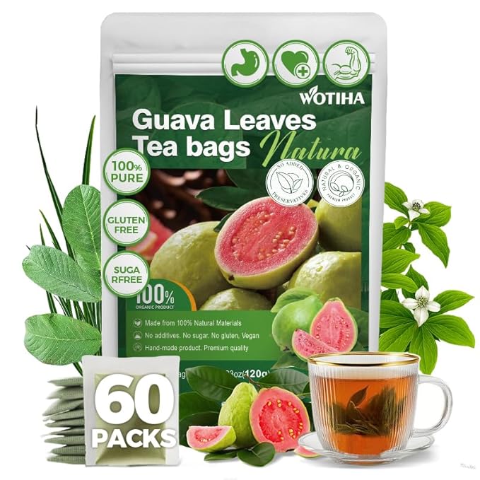 WOTIHA -Natural Guava Leaves Tea 120g. 60 Herbal Tea bags.100% from Natural Premium guava leaf.hojas de guayaba.Non-GMO • Additive-Free • Caffeine-Freea