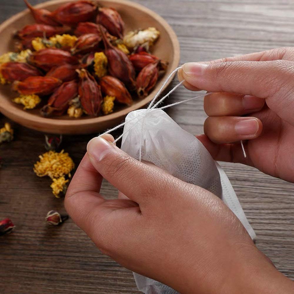 TamBee 100 Pack Disposable Tea Filter Bags Tea infusers 4" x 6" Empty Muslin Drawstring Seal Filter Tea Bags Drawstring Herb