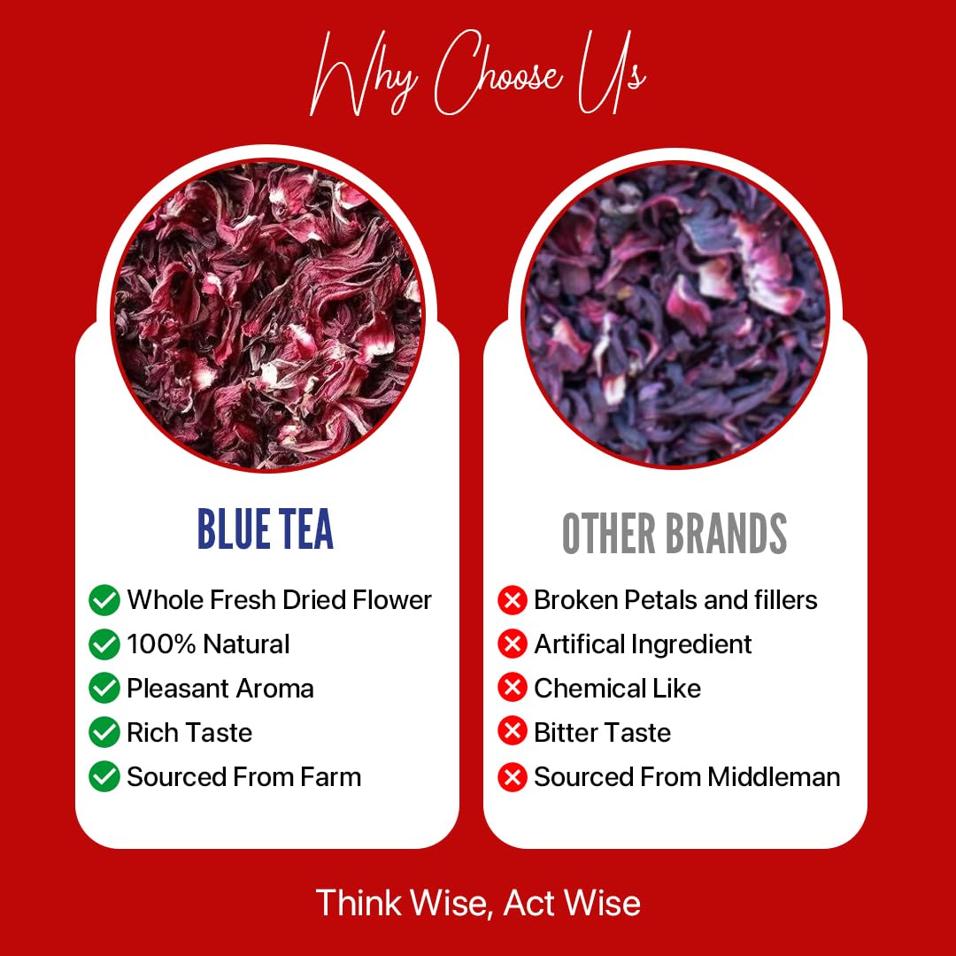 BLUE TEA - Hibiscus Tea - 1.76 Oz - Pack of 2 (100 Cups) Loose | SKIN GLOW ENHANCING TEA | Herbal Tea - Flower Based