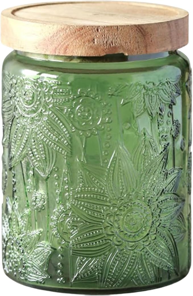 Glass Jar with Lid, Vintage Glass Storage Jars with Airtight Lid Coffee Canister Sugar Container for Kitchen Counter Pantry, Spice, Candy