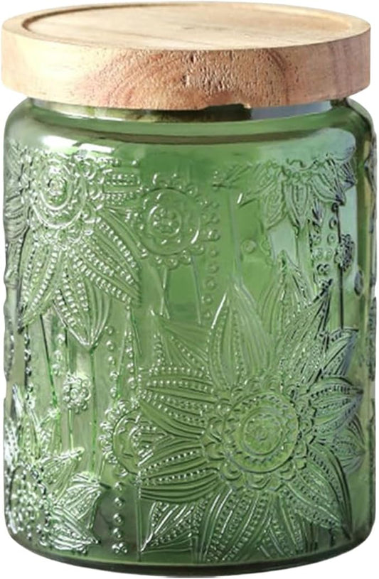 Glass Jar with Lid, Vintage Glass Storage Jars with Airtight Lid Coffee Canister Sugar Container for Kitchen Counter Pantry, Spice, Candy