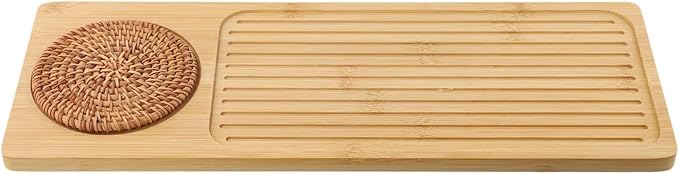 Tea Tray for Gongfu Tea, Wooden Serving Tray with Drainage Grid and Water Storage, Detachable Design, 34 * 12/40 * 15 cm