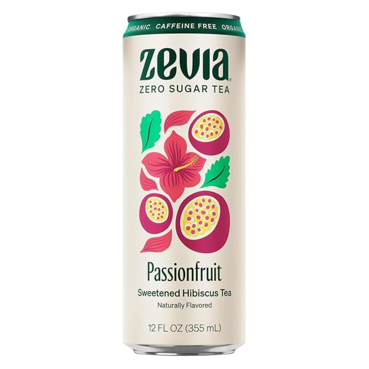 Zevia Zero Sugar Tea, Hibiscus Tea with Passionfruit Caffeine Free, 12 oz Cans (12-Pack) – Naturally Sweetened, Zero Cal