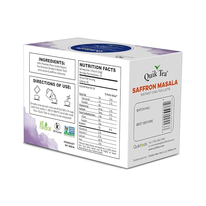 QuikTea, Chai Tea Latte 10 Boxes of 10 each, Saffron Masala, 10 Count (Pack of 10)