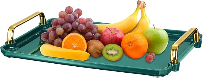 uxcell Plastic Serving Tray with Golden Handle, 12 x 8.6 Modern Rectangular Decorative Tray Acrylic 