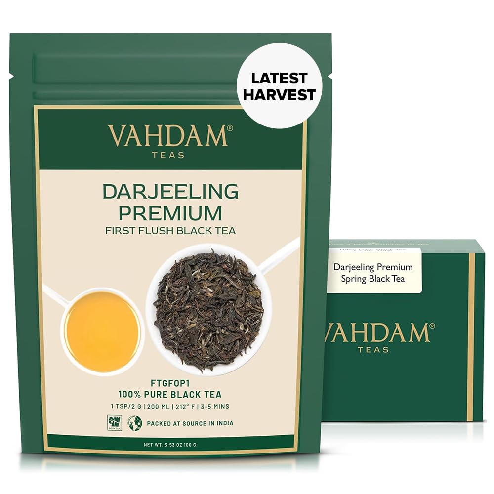 VAHDAM, First Flush Darjeeling Tea - 50 Cups (3.53oz), Loose Leaf Black Tea - Flowery, Aromatic & Delicious, Picked
