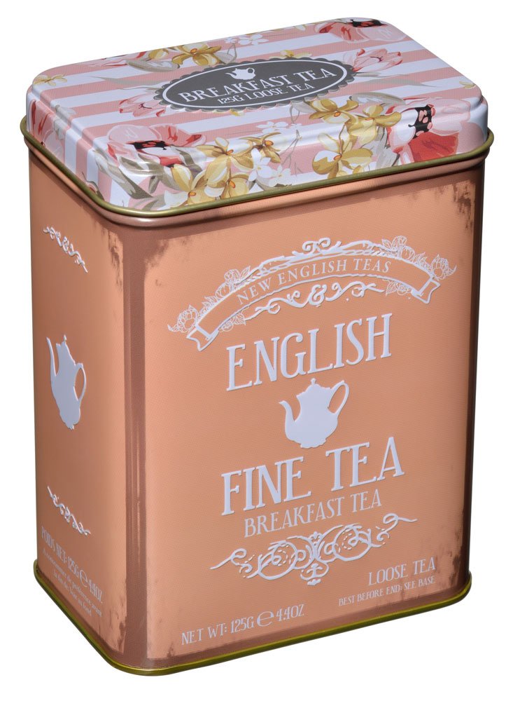 Vintage Floral Tea Tin with English Breakfast Loose Leaf Tea 125g