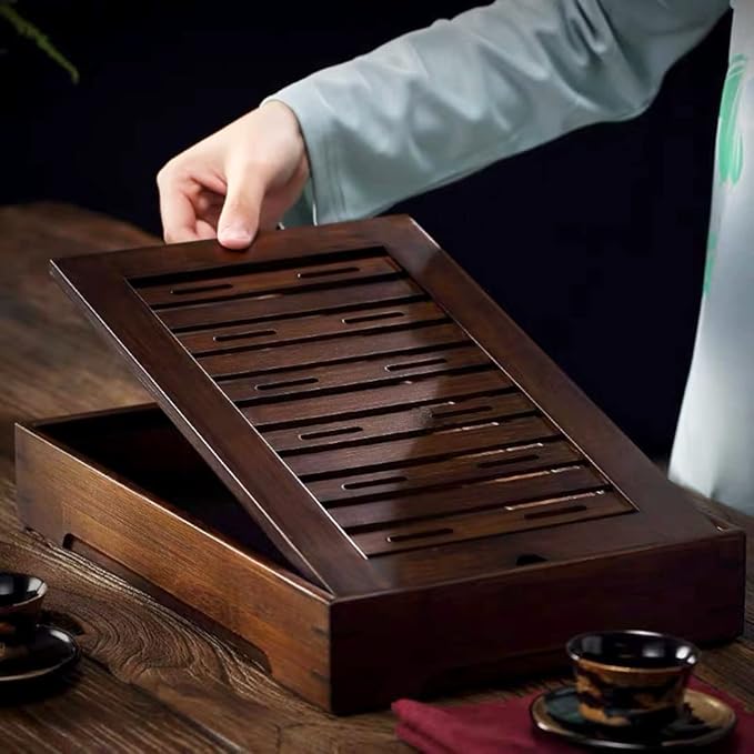 Bamboo Chinese Gongfu Tea Tray Table Box with Water Storage for Kungfu Kung Fu Tea Set (Large)