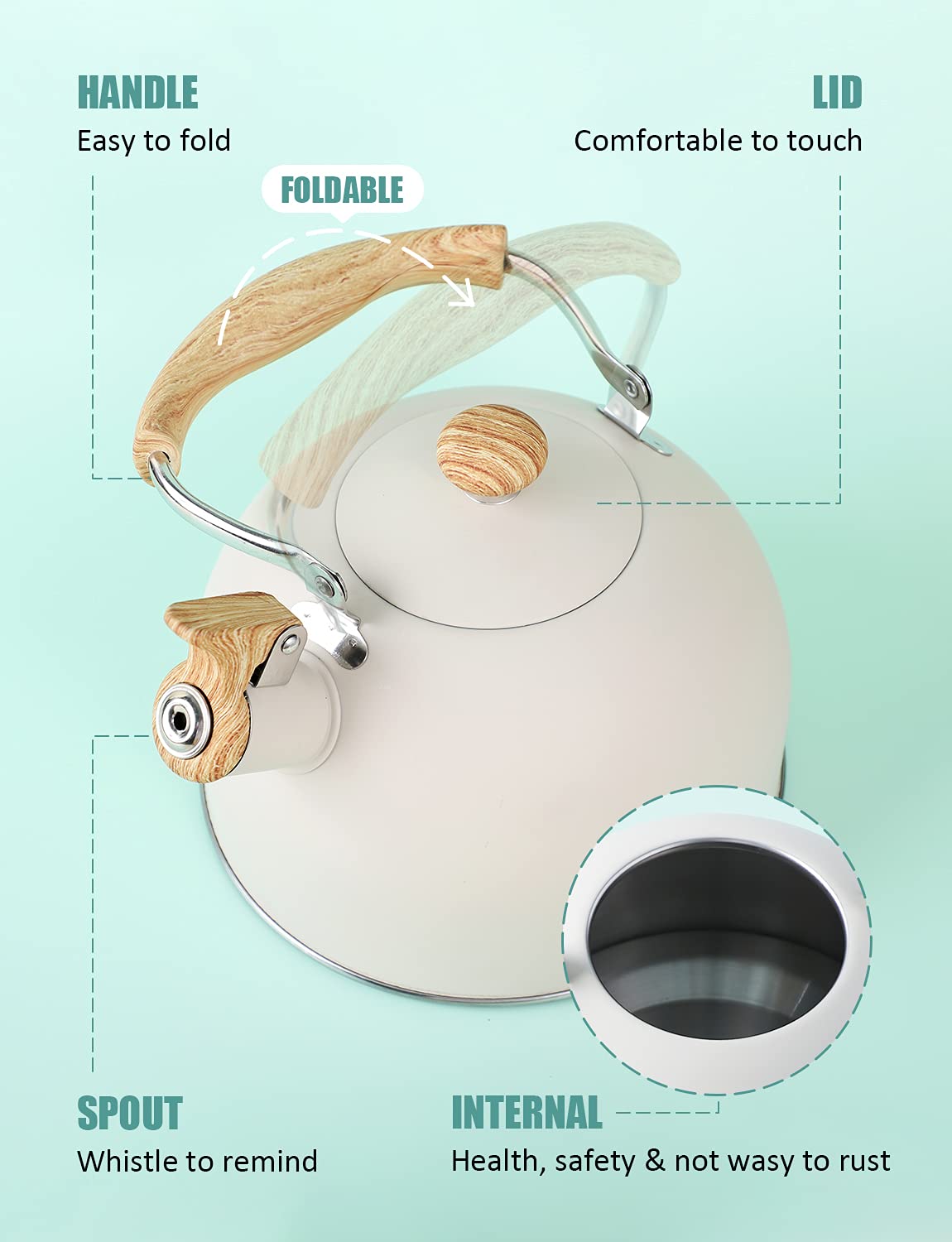 Tea Kettle, BELANKO 85 OZ / 2.5 Liter Whistling Tea Kettle Pots for Stove Top Food Grade Stainless Steel with Wood Pattern