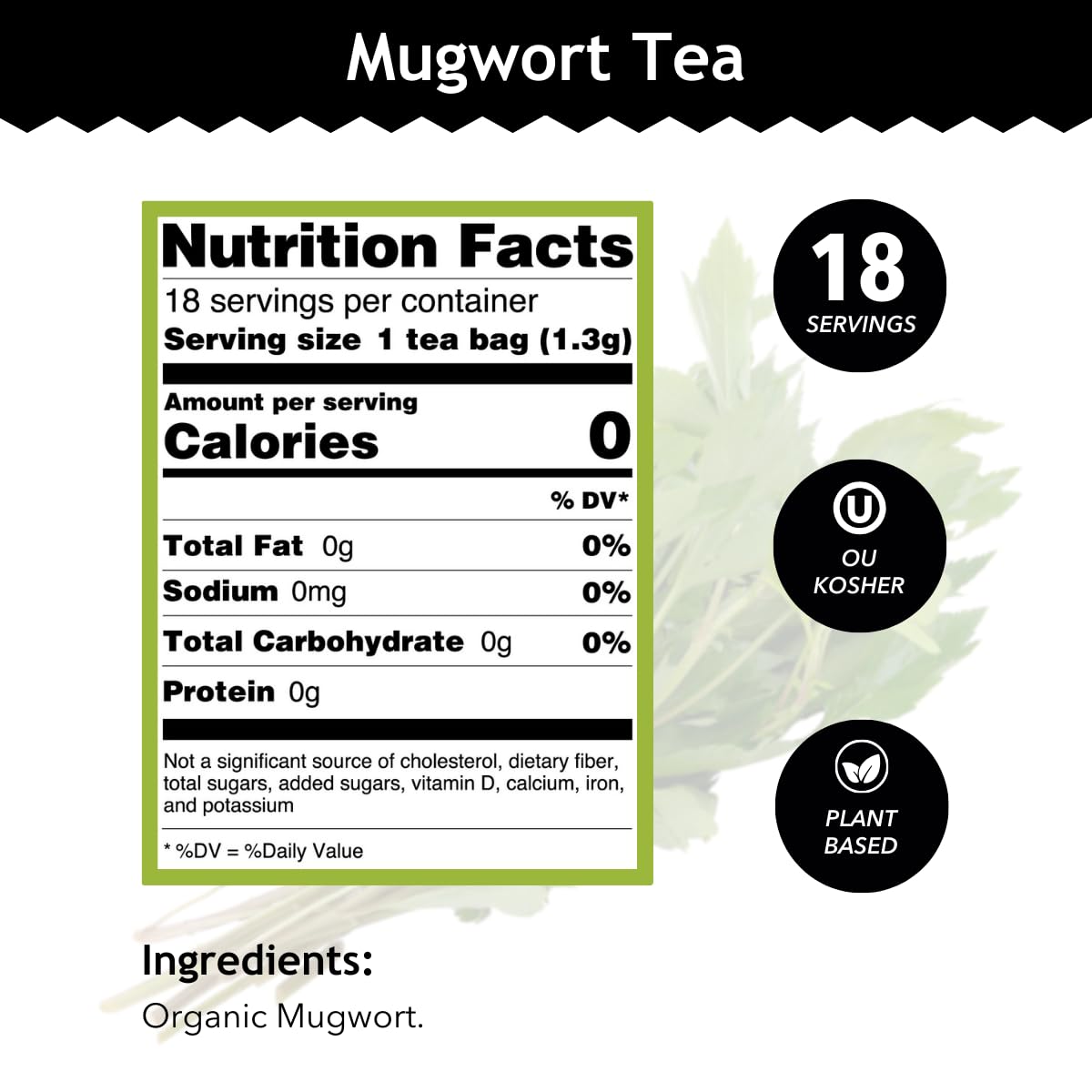 Buddha Teas Organic Mugwort Tea - Herbal Tea, Microplastic & Caffeine Free