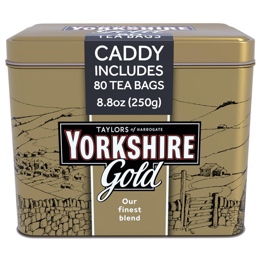 Yorkshire Tea, Gold, Black Tea Bags, 80ct Gift Tin | Premium Blend, Rich, Smooth, and Satisfying, Classic British Breakfast Blend | Caffeinated | Enjoy Hot with Milk