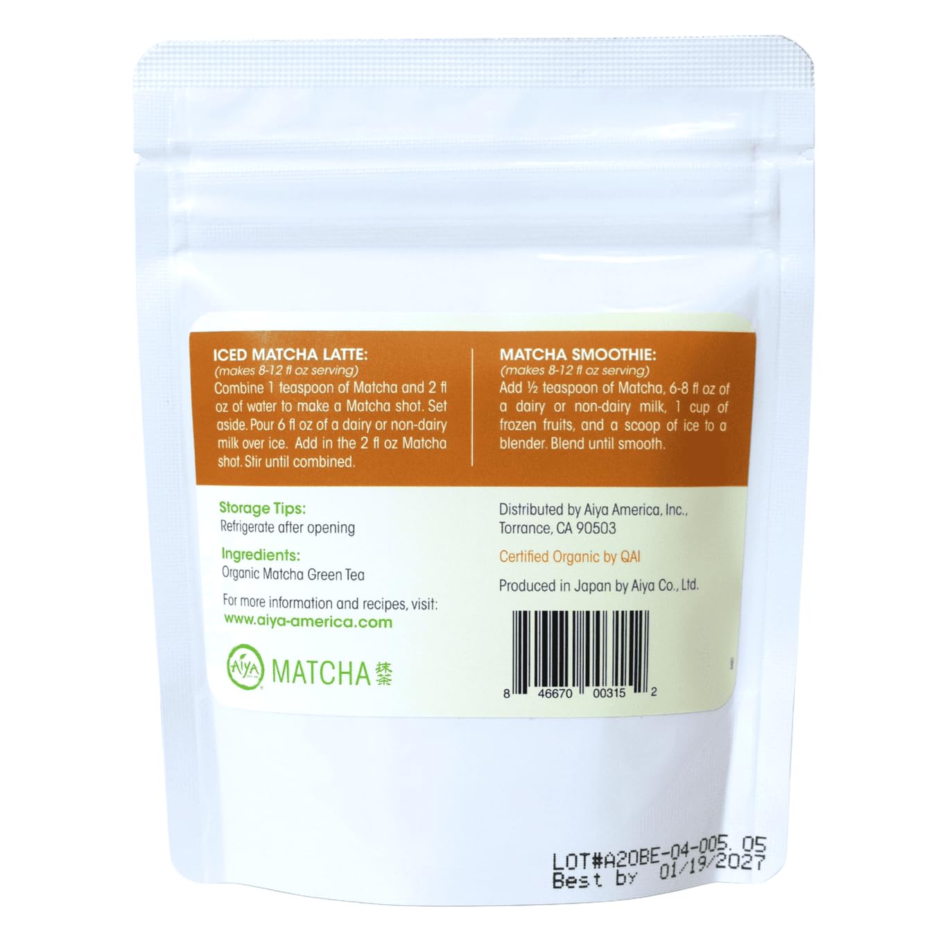 Aiya Organic Culinary Grade Matcha Green Tea Powder, 50g (1.76 oz), Japanese Premium Tea