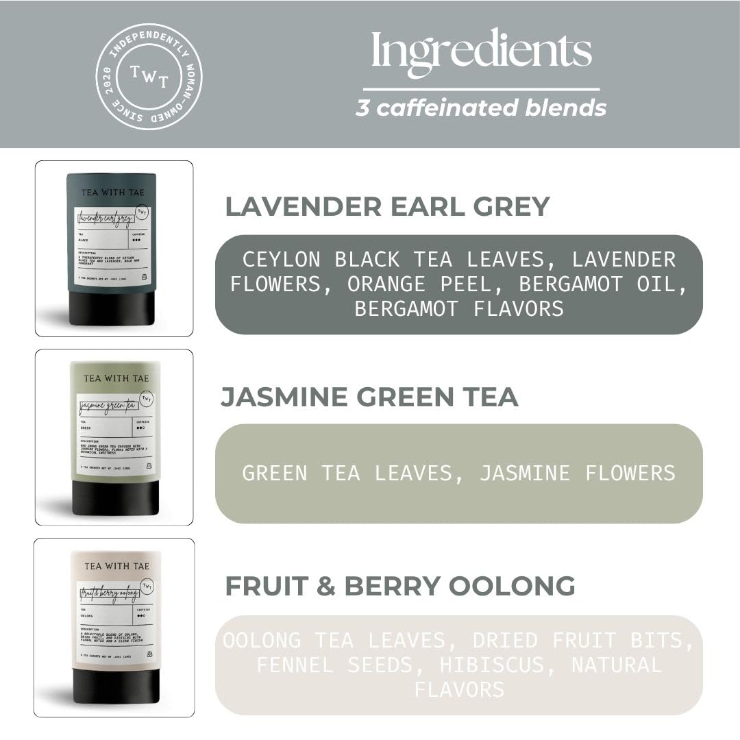 Tea Bento Box® by Tea with Tae - Luxury Tea Gift Box for all occasions - 6 Premium Blends, 30 Biodegradable, Plant-Based Pyramid Bags (90 Cups) - Eco-Friendly Gift