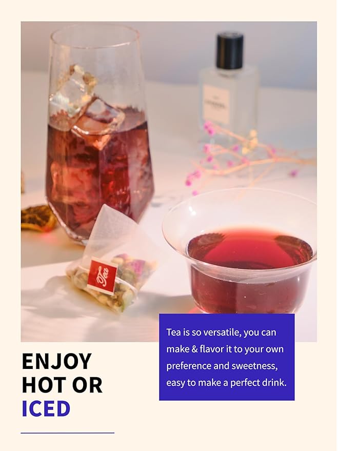 TeeLux Rose Blueberry Tea Bags, 8g/bag, Tartary Buckwheat with Mulberries, Red Dates, Caffeine Free, Floral Aroma & Rich Tartary Buckwheat Aroma, 30 Count