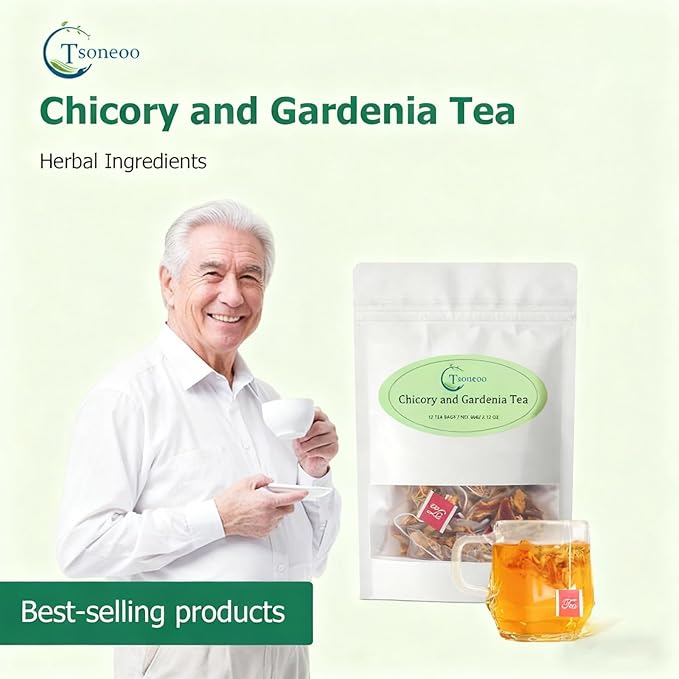12 Tea Bags Chicory & Gardenia Herbal Tea - Gardenia, Chicory, Honeysuckle, Licorice, Tangerine Peel, Natural Sugar Free Blend