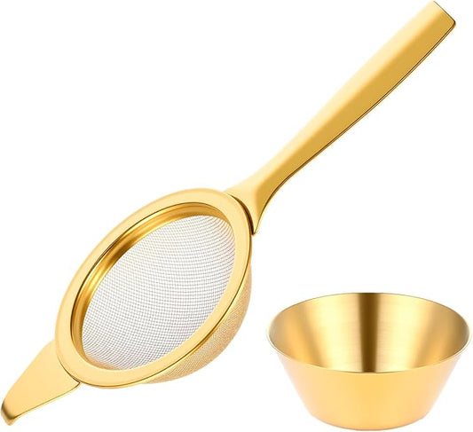 2.2" Gold Matcha Sifter Strainer 30 Fine Mesh Strainer Small Sifters for Matcha Stainless Steel Sieve Sifter with Handle, Small Metal Strainers for Loose Tea Coffee Cocktail