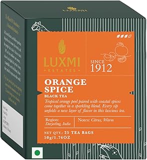 Luxmi Estates - Orange Spice Black Tea 25 Tea bags, 100% biodegrable teabags for Natural Engergy