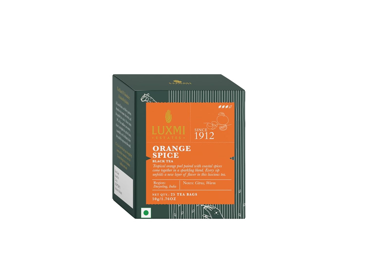 Luxmi Estates - Orange Spice Black Tea 25 Tea bags, 100% biodegrable teabags for Natural Engergy