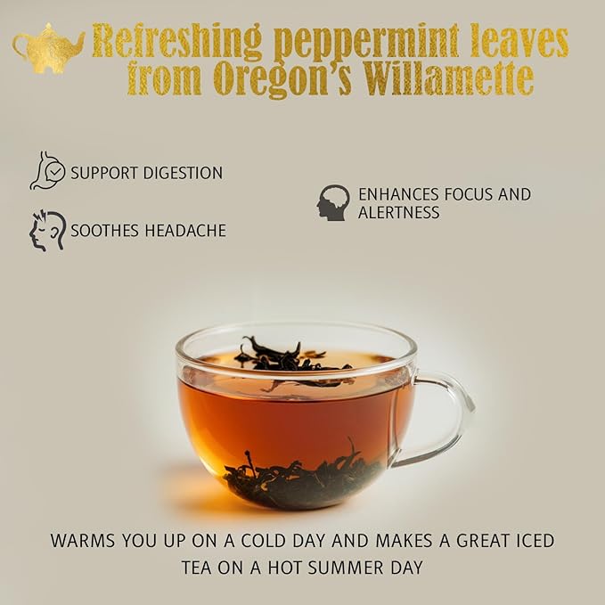 Willamette Peppermint Tea, Organic Loose Leaf Mint Herbal Tea – Soothing, Caffeine-Free – Refreshing Hot or Iced