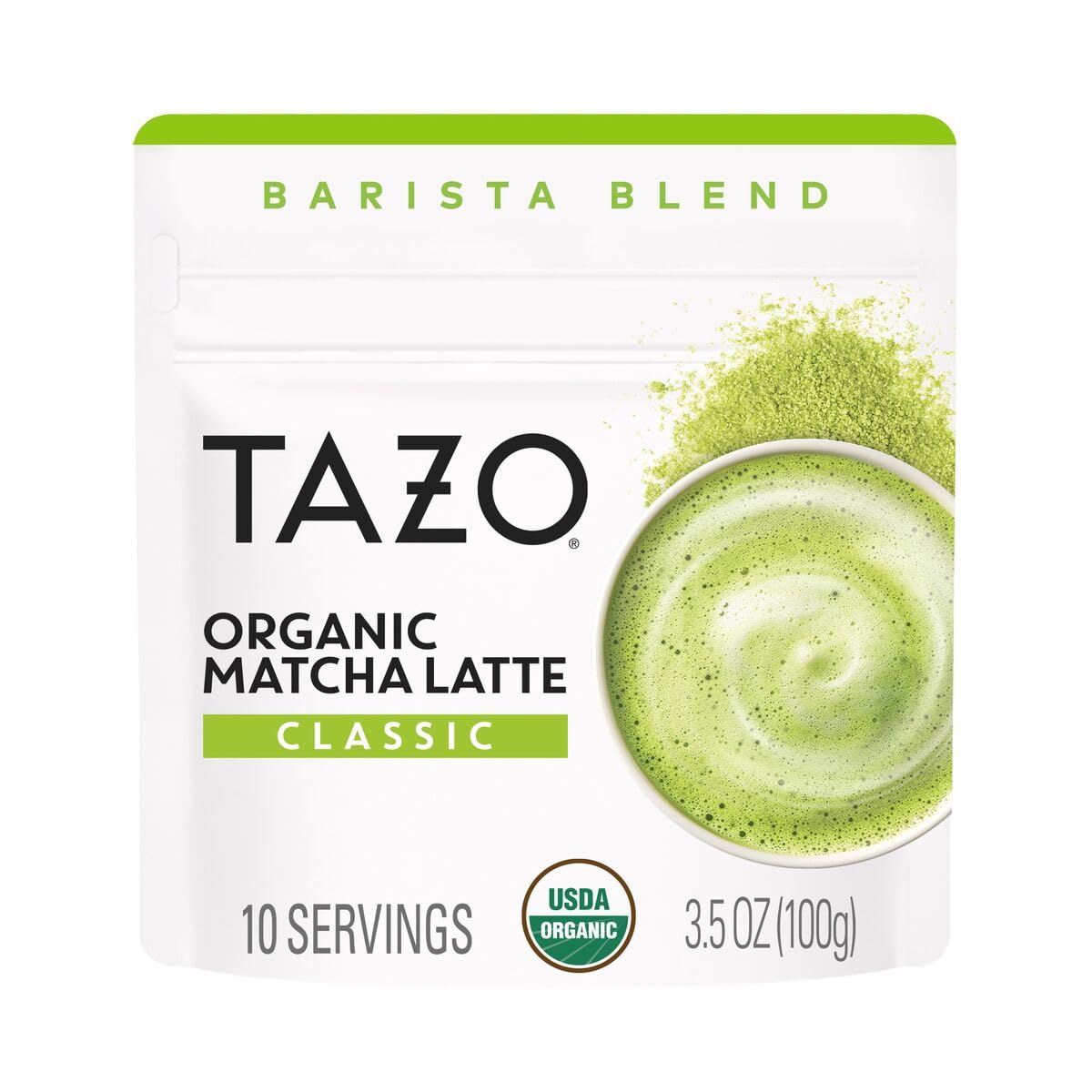 TAZO Organic Matcha Latte Powder, Sweetened,10 Servings, 3.5 oz